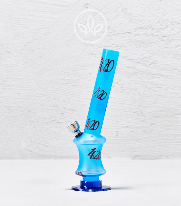 Mini Acryl Bong 420 Aufdruck mit Kickloch 20cm, Blau