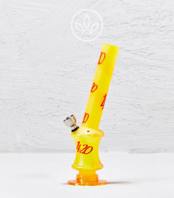 Mini Acryl Bong 420 Aufdruck mit Kickloch 20cm, Gelb
