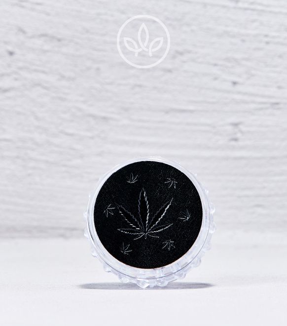 Plastik Grinder mit Cannabis Logo 48mm 3-teilig, Schwarz