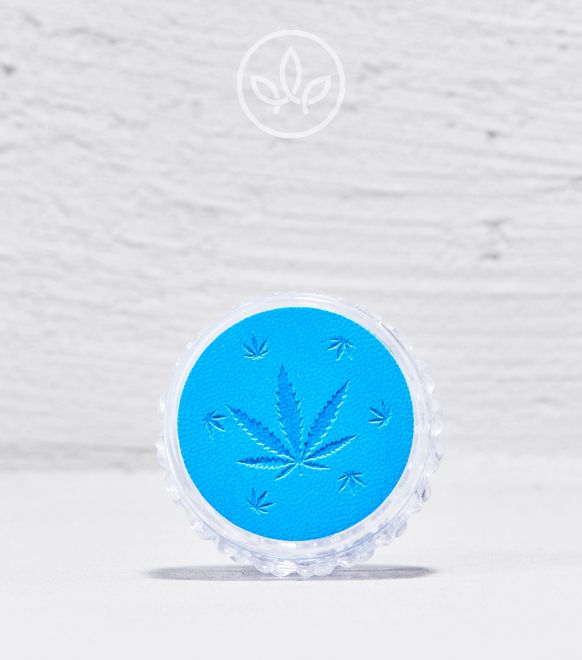 Plastik Grinder mit Cannabis Logo 48mm 3-teilig, Blau