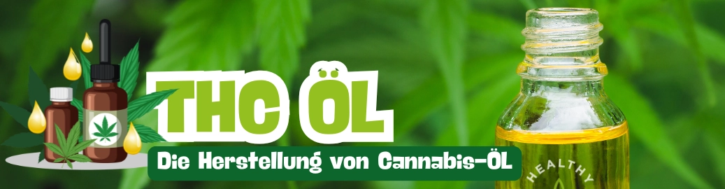 Symbolbild mit stilisierten Hanfblättern, Öltropfen und Fläschchen für das Thema THC Öl