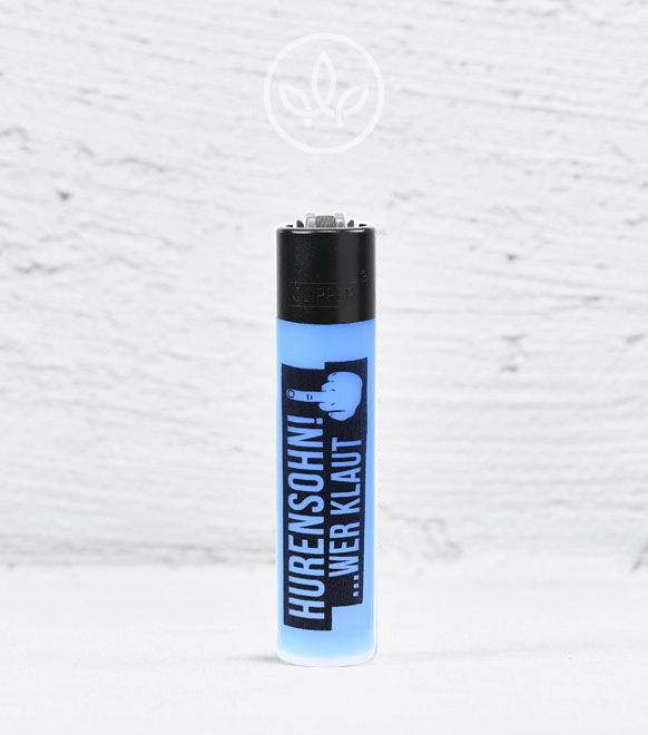 Clipper-Feuerzeug Hurensohn Wer Klaut, blau