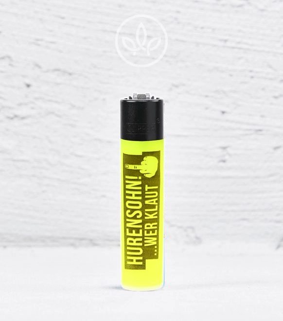 Clipper-Feuerzeug Hurensohn Wer Klaut, gelb