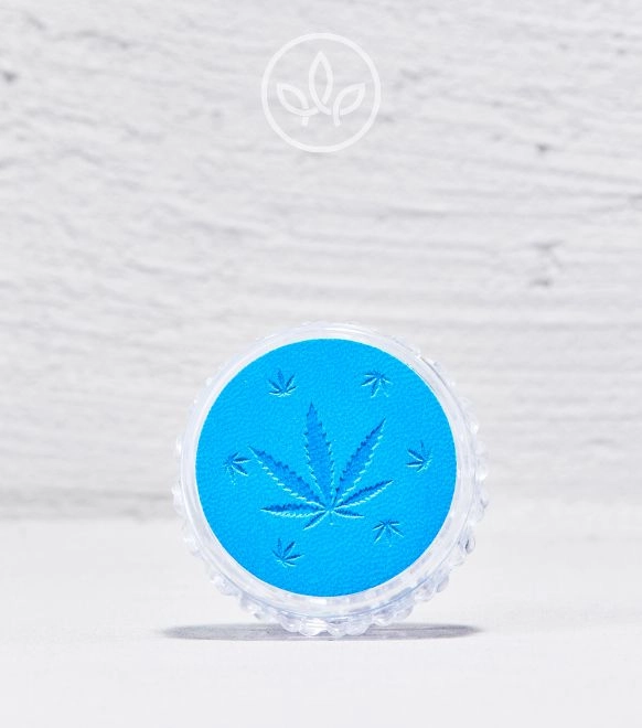 Plastik Grinder mit Cannabis Logo 48mm 3-teilig, Blau