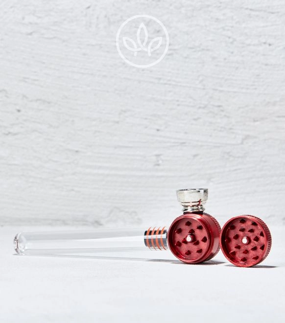Glas Pfeife mit Grinder, Rot