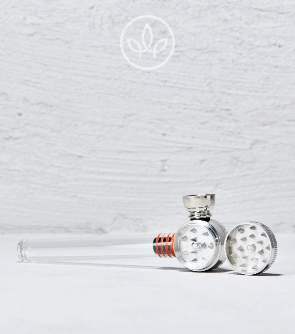 Glas Pfeife mit Grinder, Silber