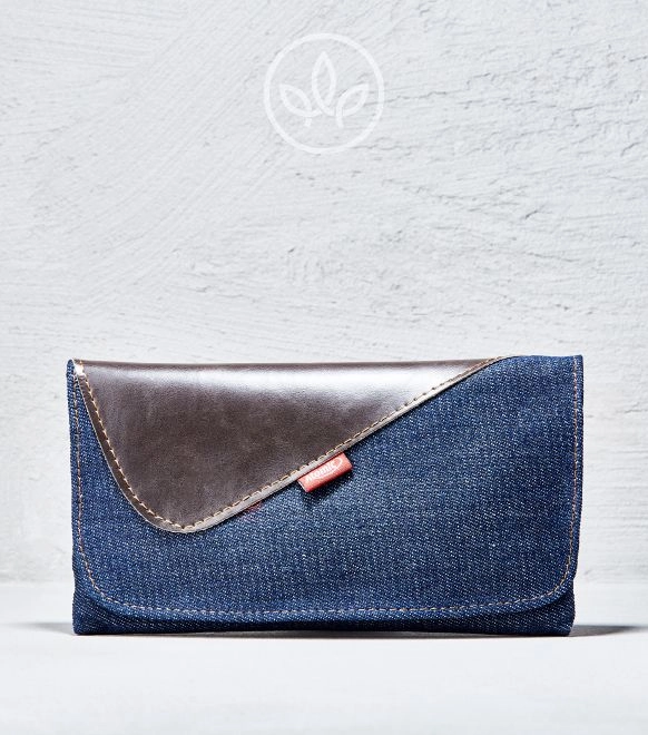 Tabakbeutel aus Jeans und Kunstleder, Blau